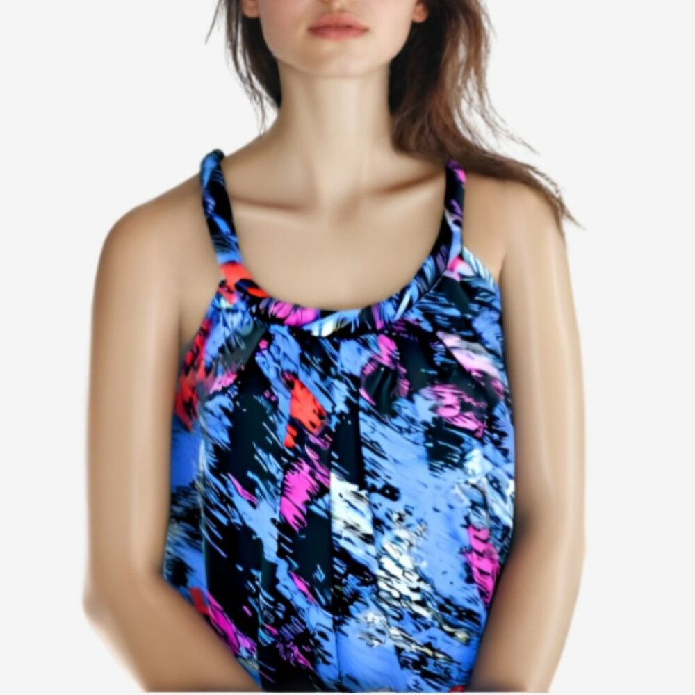 Kimora 80s Mod Black Blue Red Funky Grunge Abstract Racerback Stretch Tank Top M